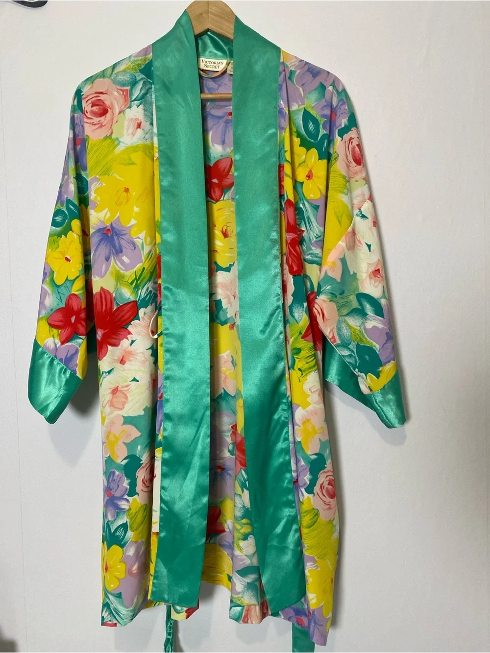 Vintage Victoria's Secret Robe Satin Multicolor Floral Gold Label One Size